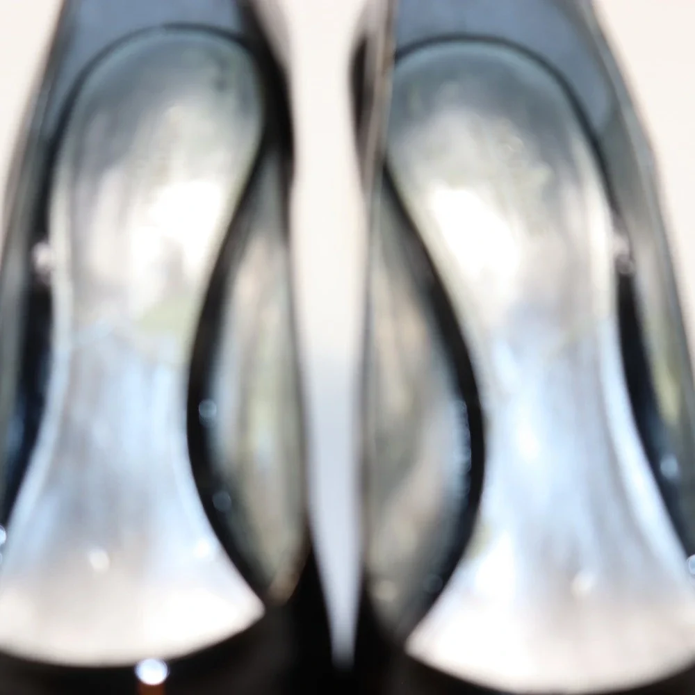 Michelle‎ D Peep Toe Wedge 7.5 Black Womens Leather Patent Classic